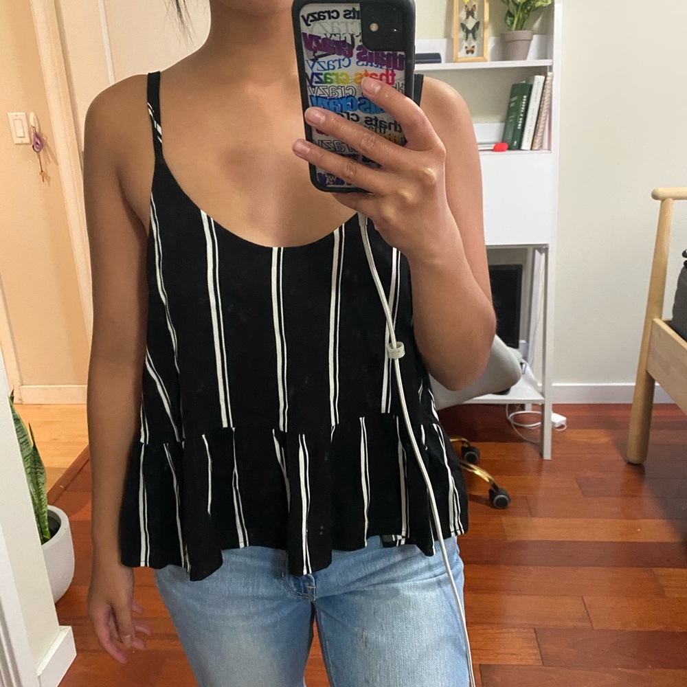 LA Hearts Black & White Babydoll Shirt S